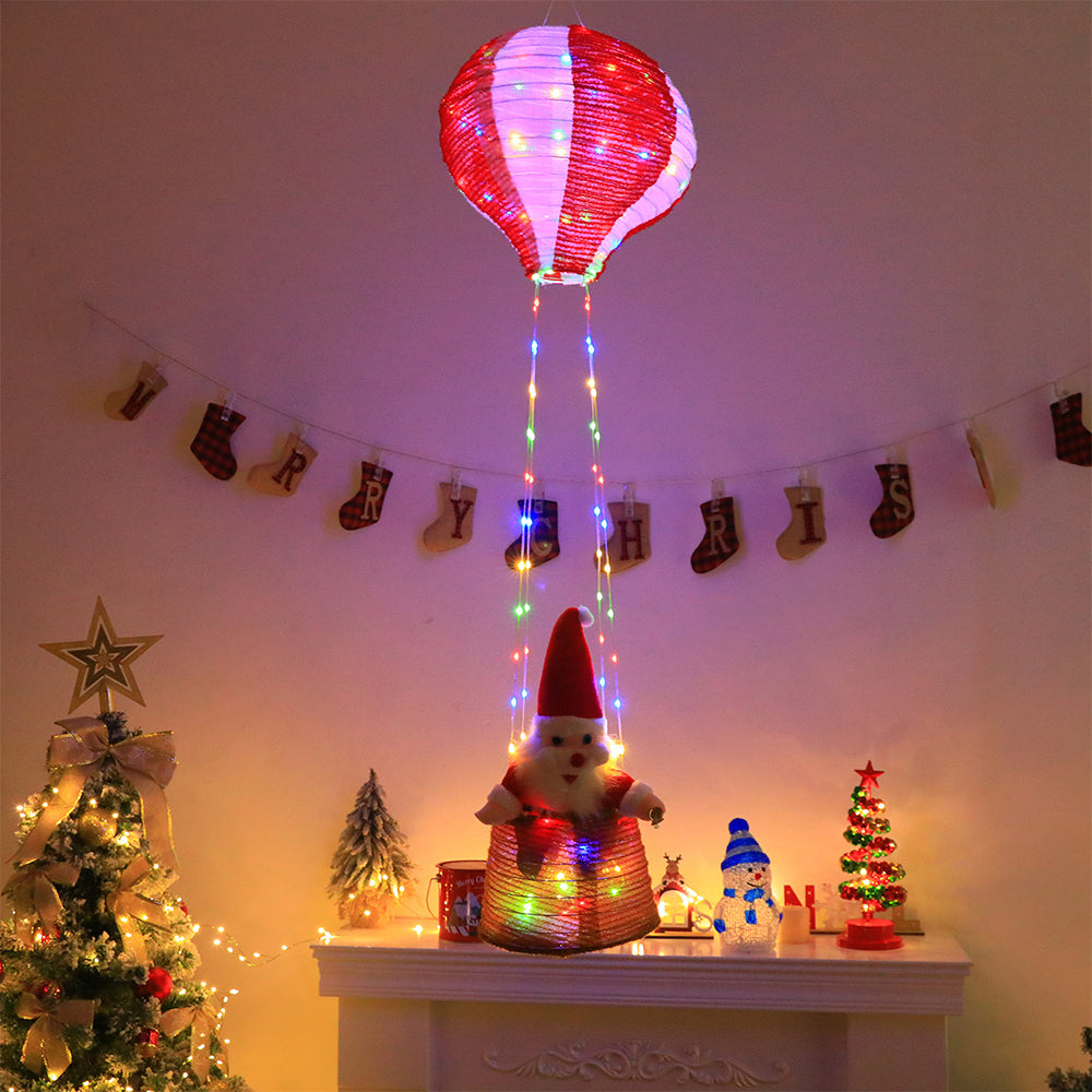 Christmas Santa Claus Hot Air Balloon with Light String - Colorful Light