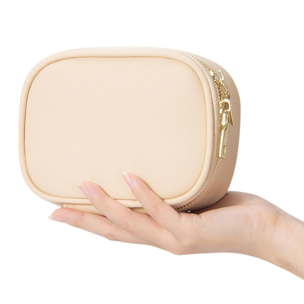 Compact Makeup Bag Travel Case with Mirror and Adjustable Light Stylish for Travel Beige