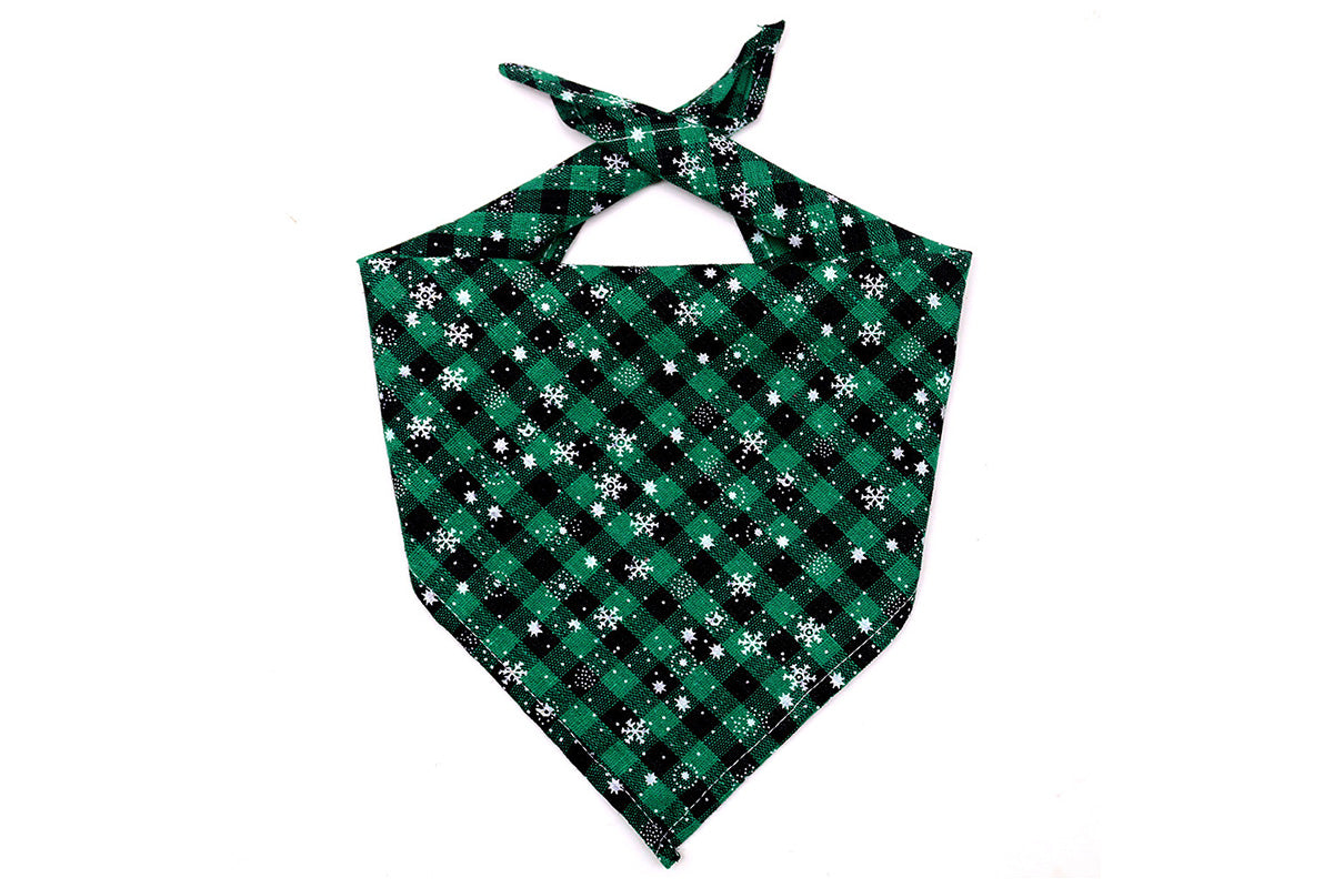 2Pcs Snowflakes Christmas Dog Bandana Buffalo Plaid Pet Scarf Dog Triangle Bandana-Wine red check snowflake and Green check snowflake