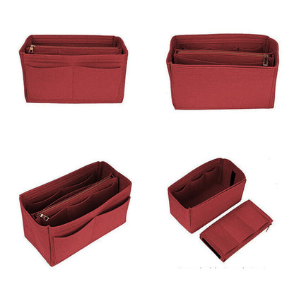 Thick Felt Tote Bag Organizer Insert with Multiple Pockets -Wine Red