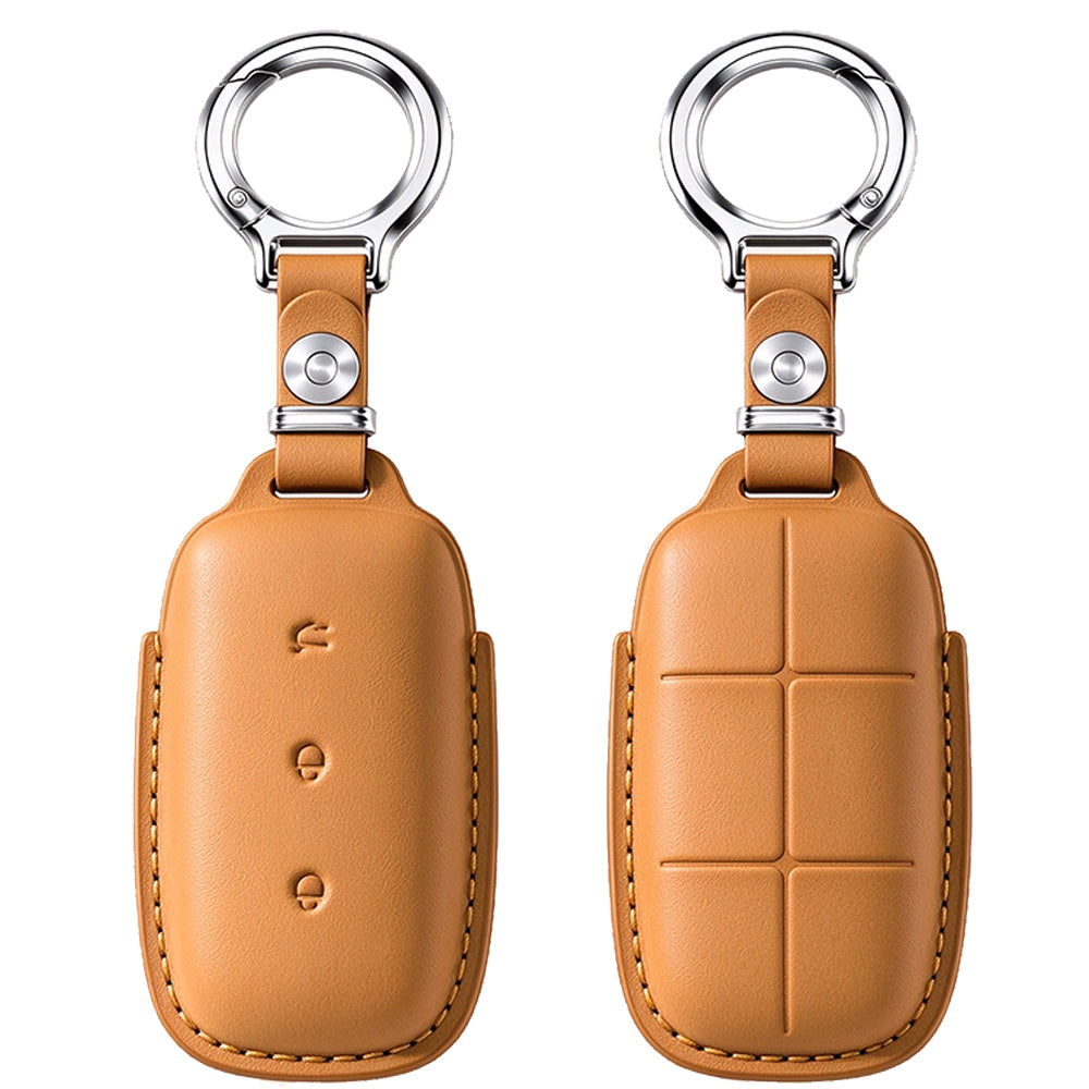 Leather Key Fob Cover Fit for Geely Galaxy E5 EX5 - Brown