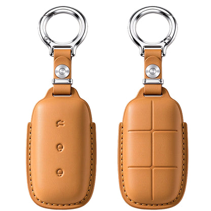 Leather Key Fob Cover Fit for Geely Galaxy E5 EX5 - Brown