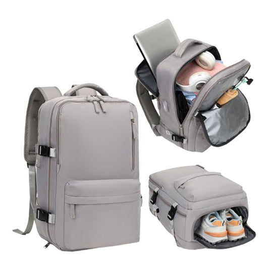 Expandable Travel Backpack Large Water-Resistant Carry on Backpack with Shoe Compartment Gray