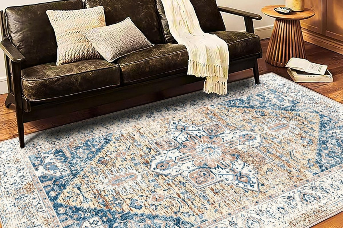 Area Rug Washable Taupe Rug Vintage Boho Non Slip Mat for Living Room Dining Room -Style9