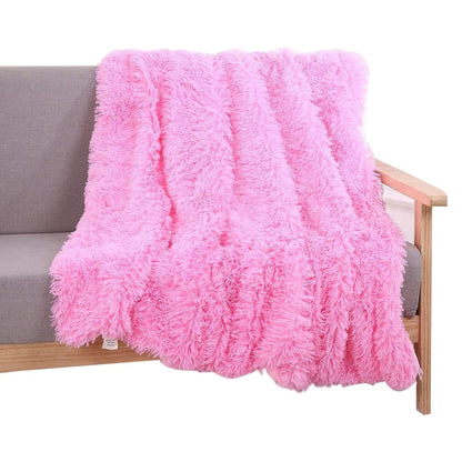 Shaggy Faux Fur Throw Blanket Plush Decorative Couch Sofa Blanket Pink