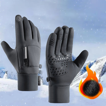 Pair of Winter Warm Gloves Water-Resistant Gloves for Cycling Fishing Skiing Hiking Travel Gray