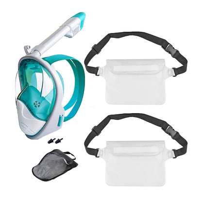 Full Face Snorkel Mask with Camera Mount  Anti-Leak Swimming Diving Mask with Waterproof Pouch Bags Green