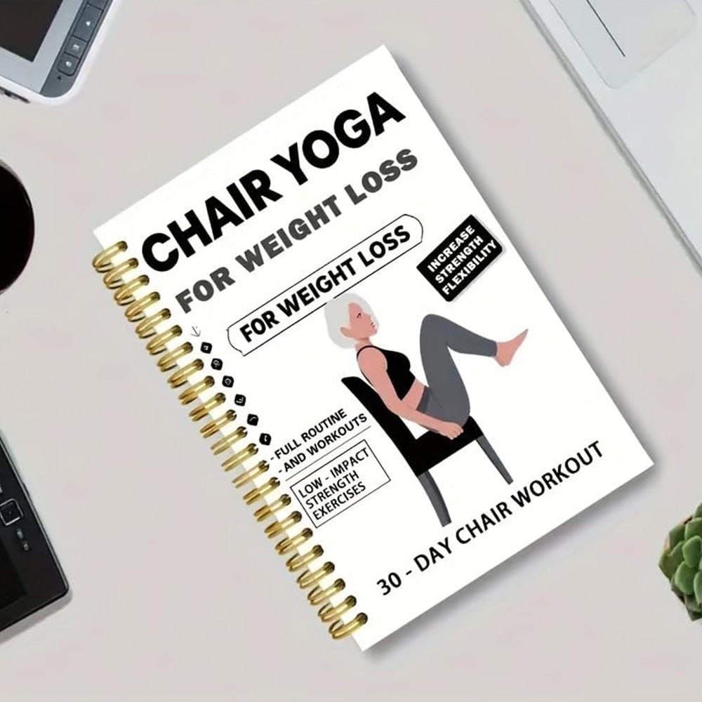 Adult 30 Day Chair Yoga Spiral Notebook Sitting Guide Book - White