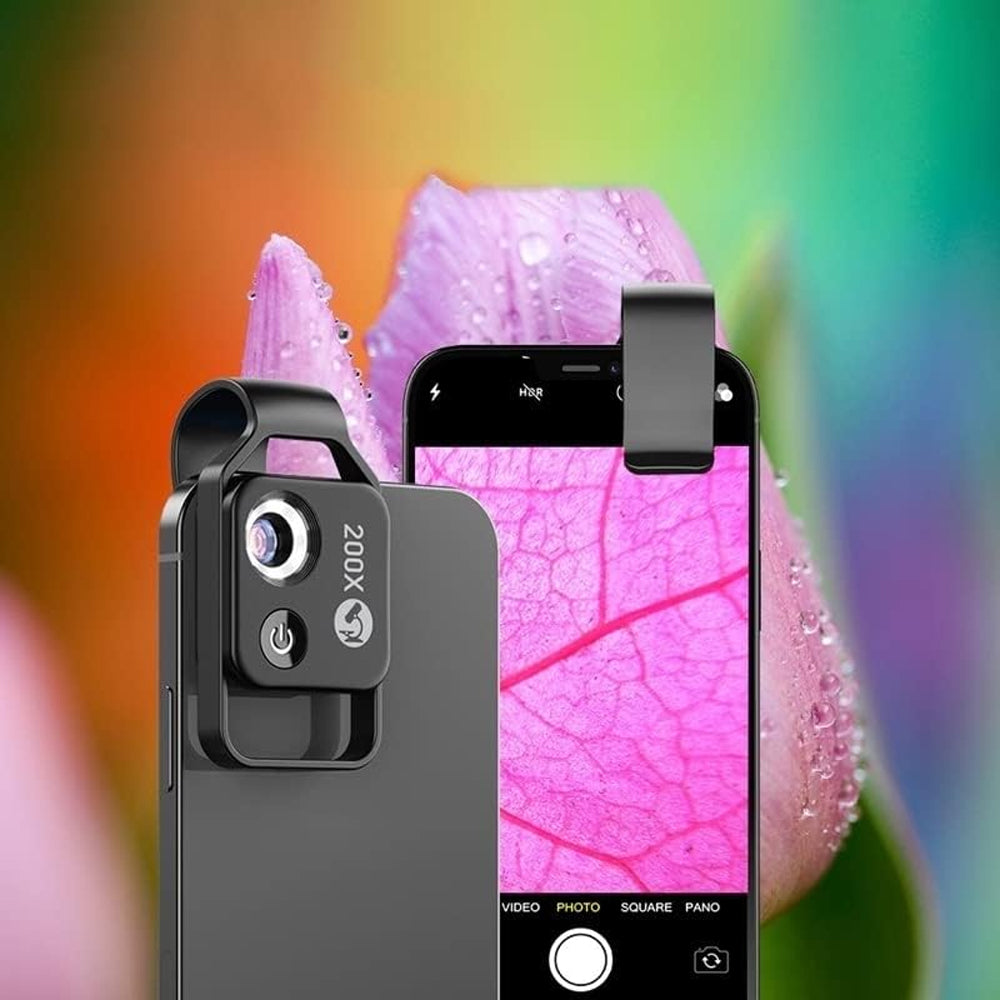 200X Phone Microscope with CPL Lens and LED Light Pocket Microscope for iPhone/Andriod Phone Black