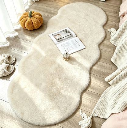 Soft Faux Rabbit Fur Rug for Bedroom Living Room and Bedside - Beige