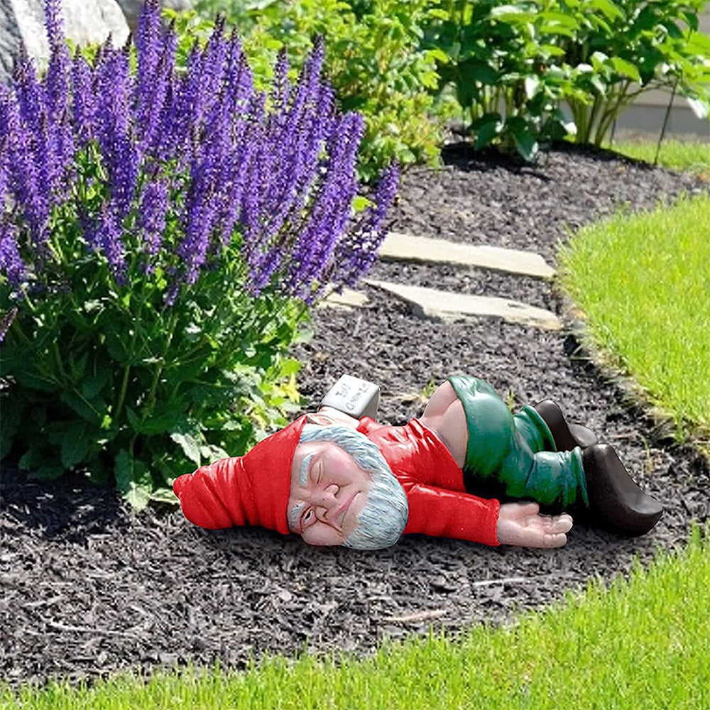 Funny Drunk Dwarf Figurine Garden Gnome Statue Patio Yard Lawn Ornament Decor Red