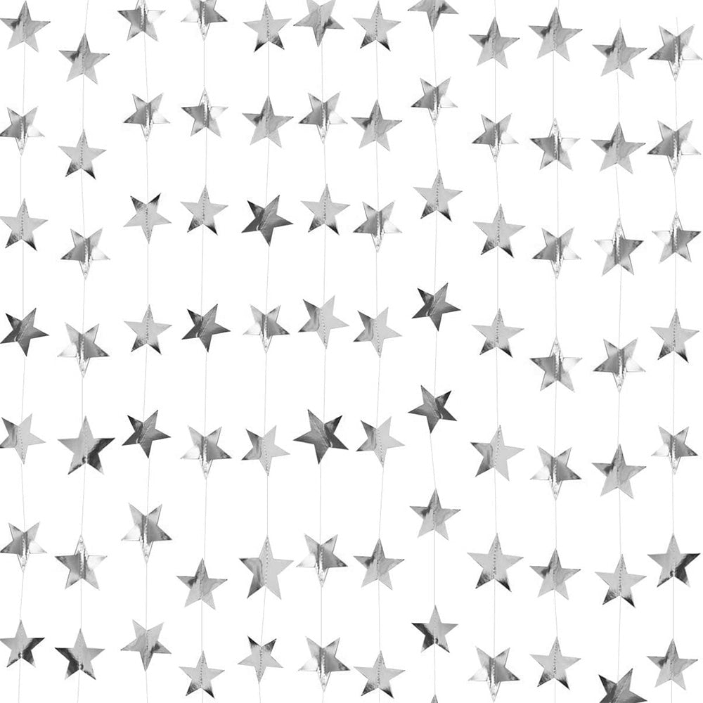 5Pcs 4m Paper Star Garland Hanging Party Decorations for Birthday Backdrop Silver