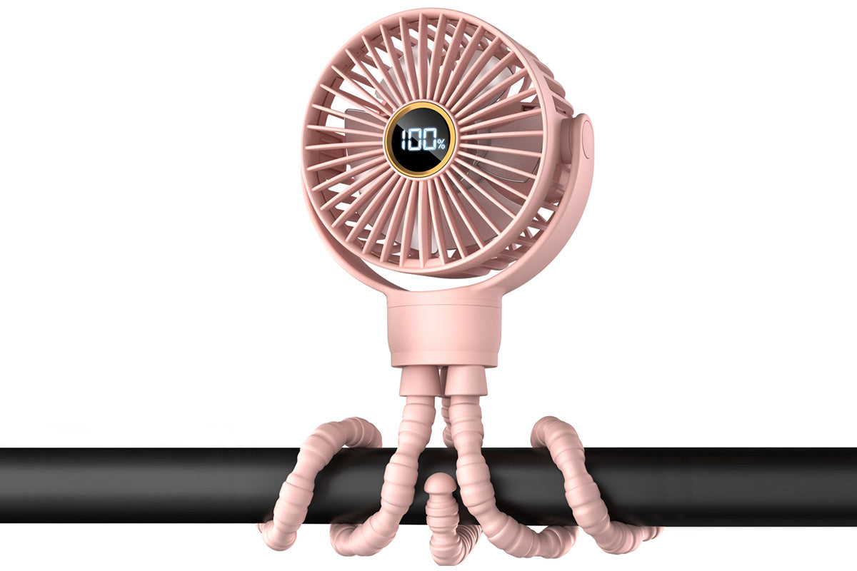 Portable Octopus Stroller Fan with Digital Display and 3 Speed Settings-Pink