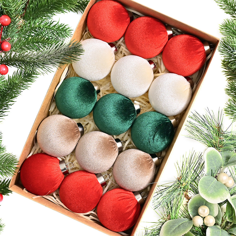 15Pcs Set Christmas Tree Ornaments 6cm Velvet Balls Xmas Decorations Red