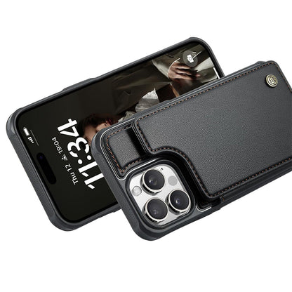 For iPhone 16 Series RFID Blocking Wallet Case with Card Holder Shockproof Phone Cover for Women Men Black