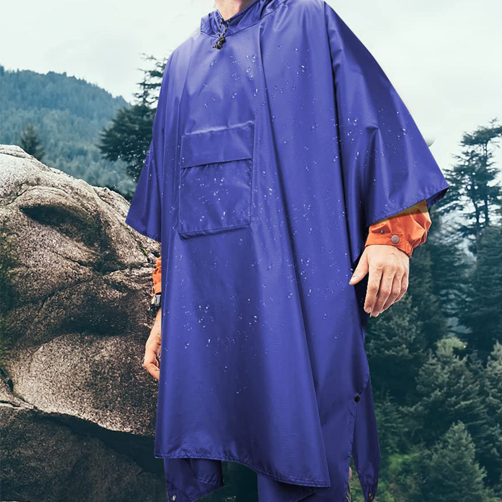 3 in 1 Portable Rain Poncho Waterproof Lightweight Emergency Raincoat with Pocket-Blue