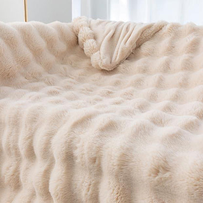 Soft Faux Fur Throw Blanket Decorative Cozy Blanket Reversible Puffy Winter Warm Blanket Beige