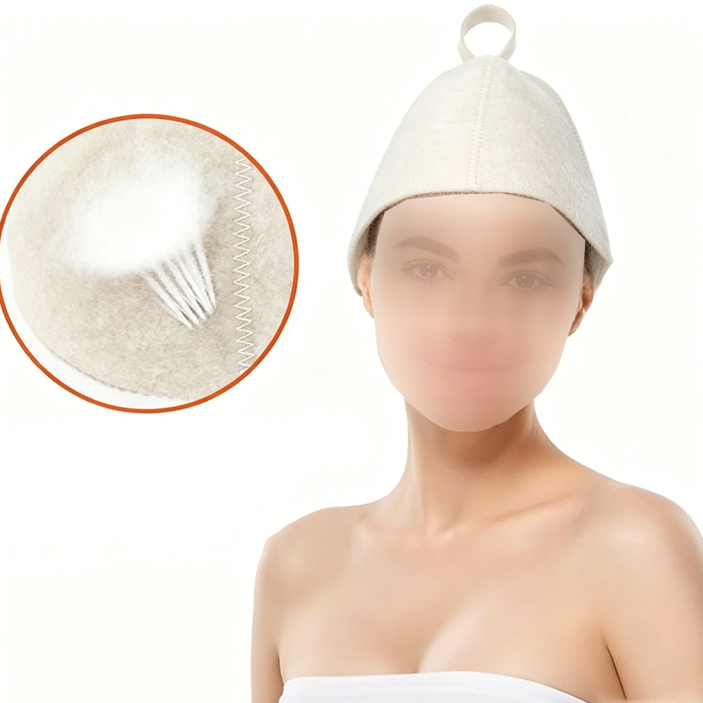 3Pcs Sauna Felt Kit with Hat and Gloves-White