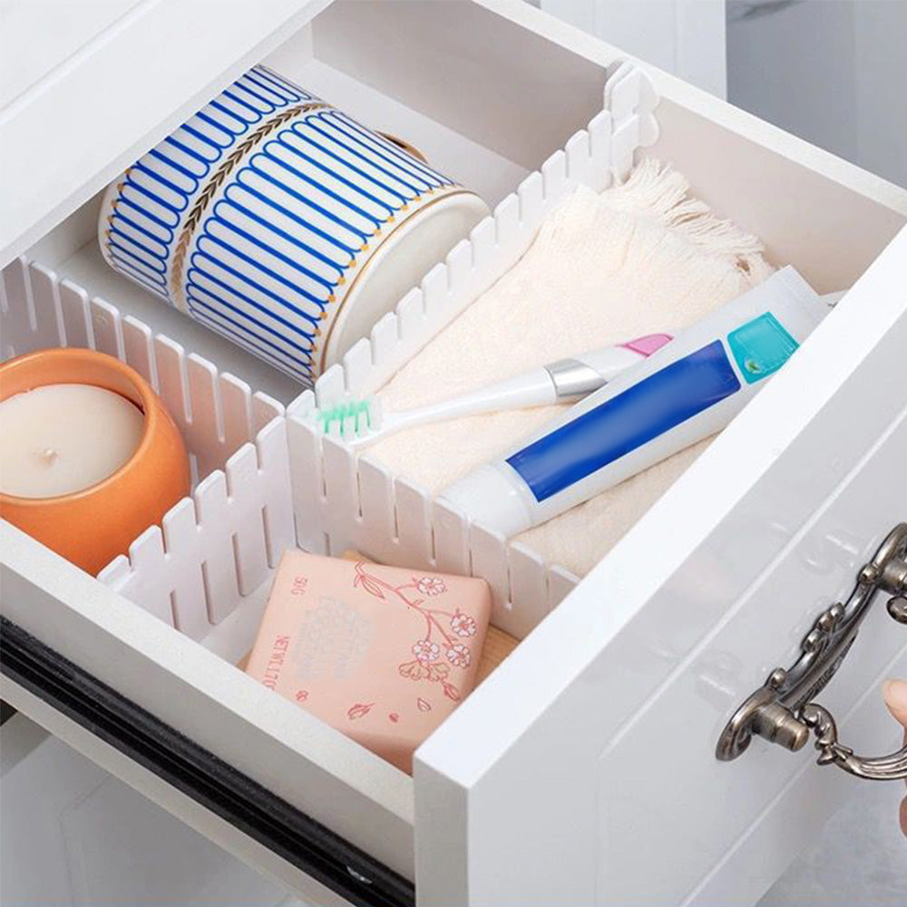 24Pcs Adjustable Drawer Divider DIY Storage Organiser for Cabinets-White