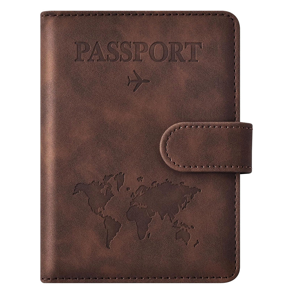 Passport Holder RFID Blocking Leather Cover Wallet With Magnetic Closure For Travel Essentials-Coffee