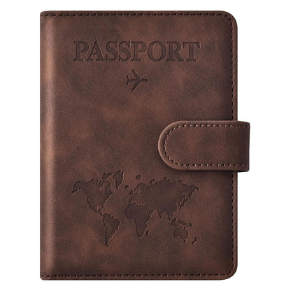 Passport Holder RFID Blocking Leather Cover Wallet With Magnetic Closure For Travel Essentials-Coffee