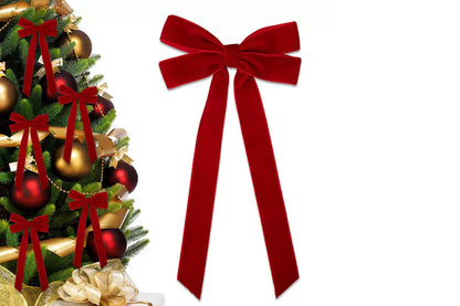 12Pcs Velvet Ribbon Bows for Christmas Tree Vintage Rustic Craft Bows-Red