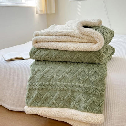 Double Sided Throw Blanket Thickened Imitation Cashmere Jacquard Blanket Quilt Green