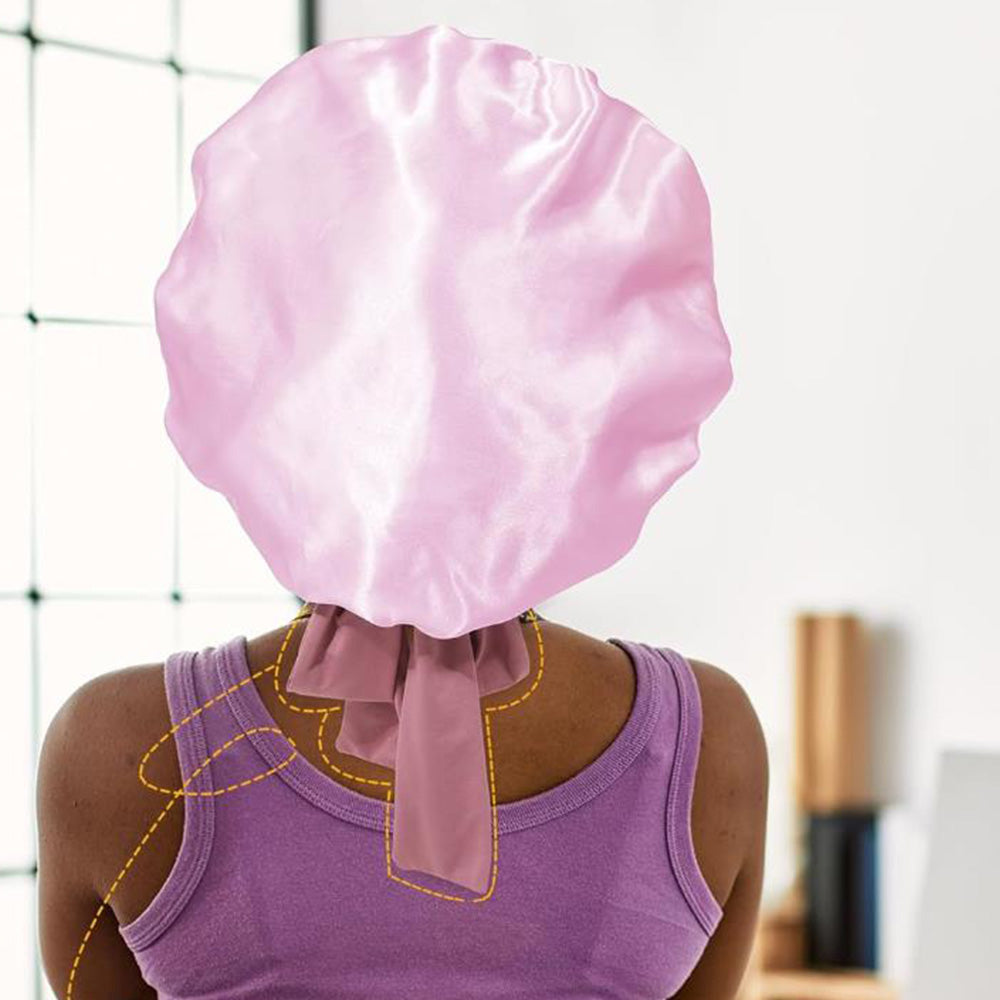 Satin Night Sleep Cap for Women Hair Bonnet with Elastic Band Pink