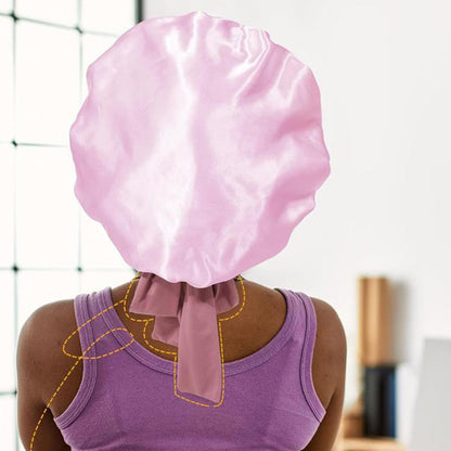 Satin Night Sleep Cap for Women Hair Bonnet with Elastic Band Pink