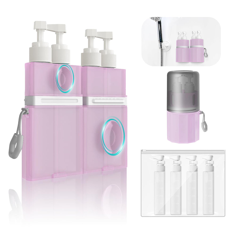 4 in 1 Travel Dispenser Bottle Set with Suction Cup for Toiletries-Pink
