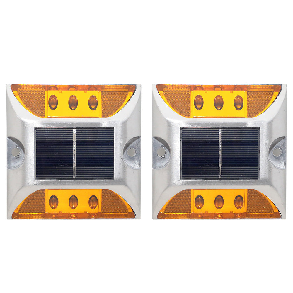 2 Piece Solar Deck Lights for Roadway Driveway - Yellow