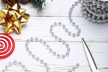 2Pcs DIY Decor Christmas Tree Artificial Pearls Chain Plastic Bead Roll String-Silver