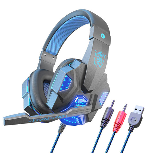3.5mm Wired Gaming Headset with Mic LED Light Gaming Headphones for Laptop Computer Cellphone Blue