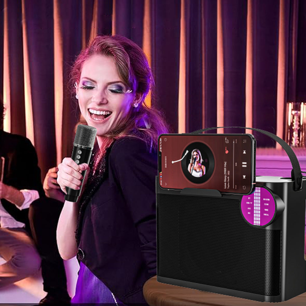 Portable Bluetooth 5.3 Speaker with 2 Wireless Microphones Home Karaoke Speaker Machine Black