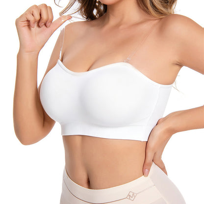 Women Strapless Wirefree Bandeau Bra-White