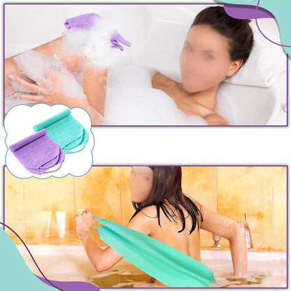 2 Piece Long Back Scrubber Towel - Purple and Green