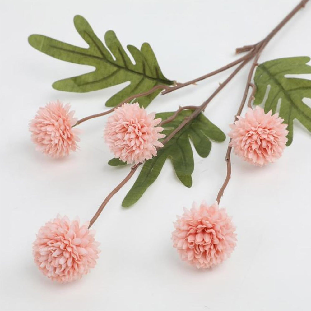 5 Pack Stem Cloth Dandelion Ball Artificial Flowers with Bendable Stems - Pink