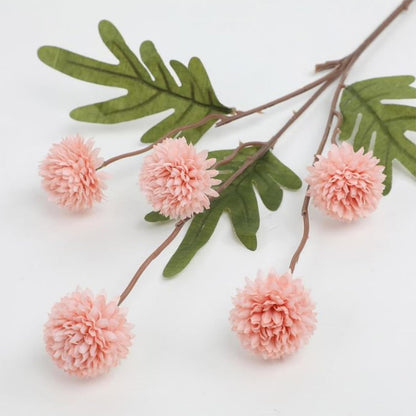 5 Pack Stem Cloth Dandelion Ball Artificial Flowers with Bendable Stems - Pink