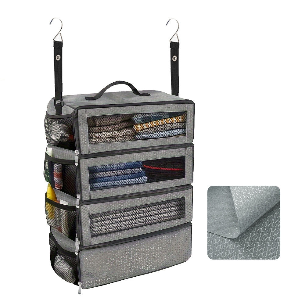 Large Hanging Travel Organizer with 4 Compartments - Grey