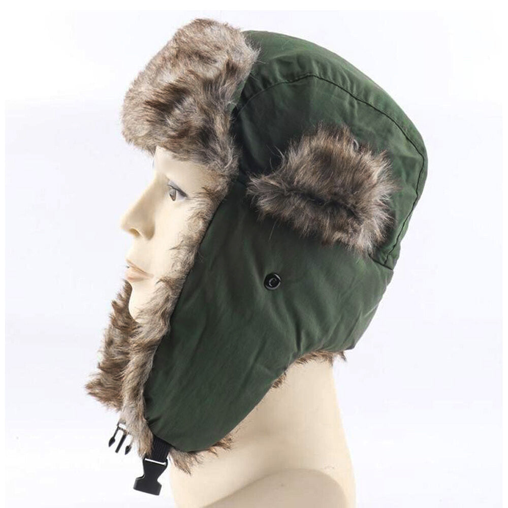 Trapper Hat with Warm Faux Fur ââ‚?Russian Bomber Pilot Winter Hat Dark Green