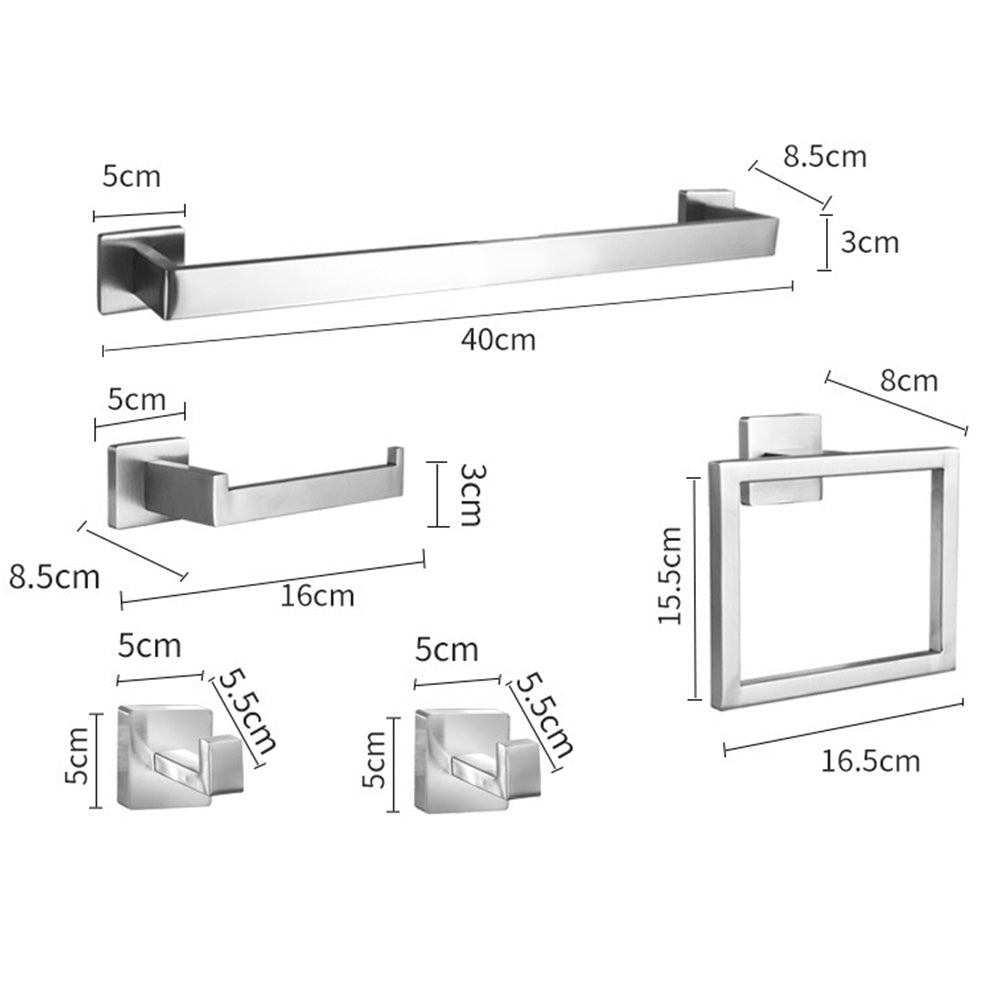 5Pcs Bathroom Towel Bar Set 40cm Stainless Steel Wall Mount Silver