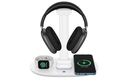 Wireless Charging Station 4-in-1 Qi Fast Charger Charging Dock Stand for iPhone Samsung Galaxy -White
