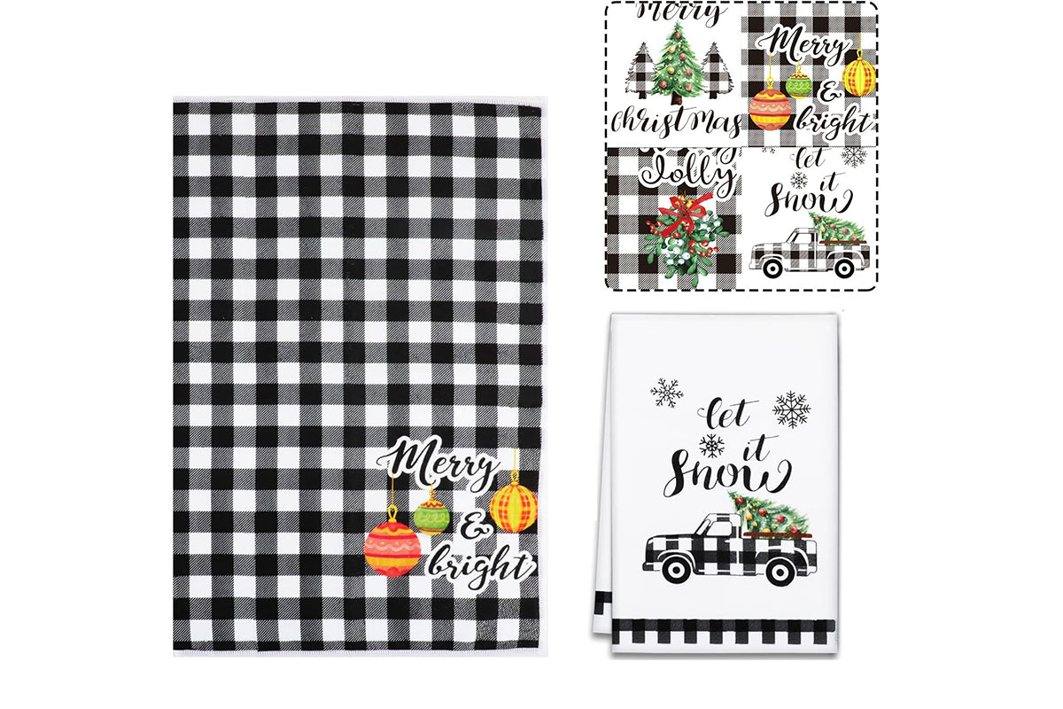 4Pcs Set Christmas Kitchen Towels Grinch Hand Inspirited Towel Merry Christmas Decorative Xmas Absorbent Dish Towels-Style 3