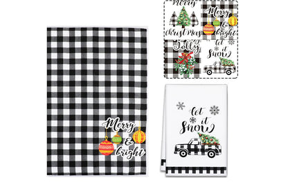 4Pcs Set Christmas Kitchen Towels Grinch Hand Inspirited Towel Merry Christmas Decorative Xmas Absorbent Dish Towels-Style 3