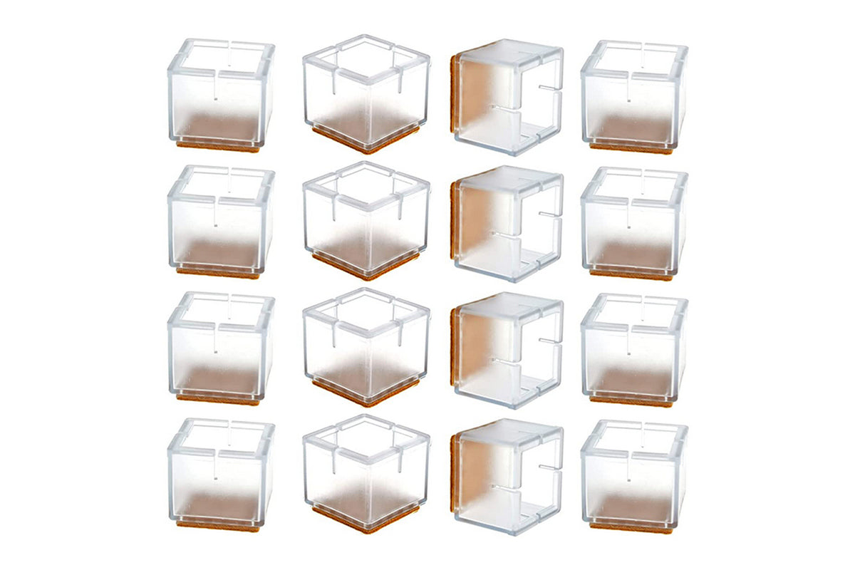 32Pcs Chair Leg Floor Protectors Silicone Soft Square Round Covers Felt Bottom Silicone Pads with Glide Pads-Square