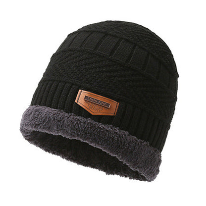 Uisex Beanie Cap Winter Knitted Hat Neck Warm Scarf Fleece Ski Accessories Black