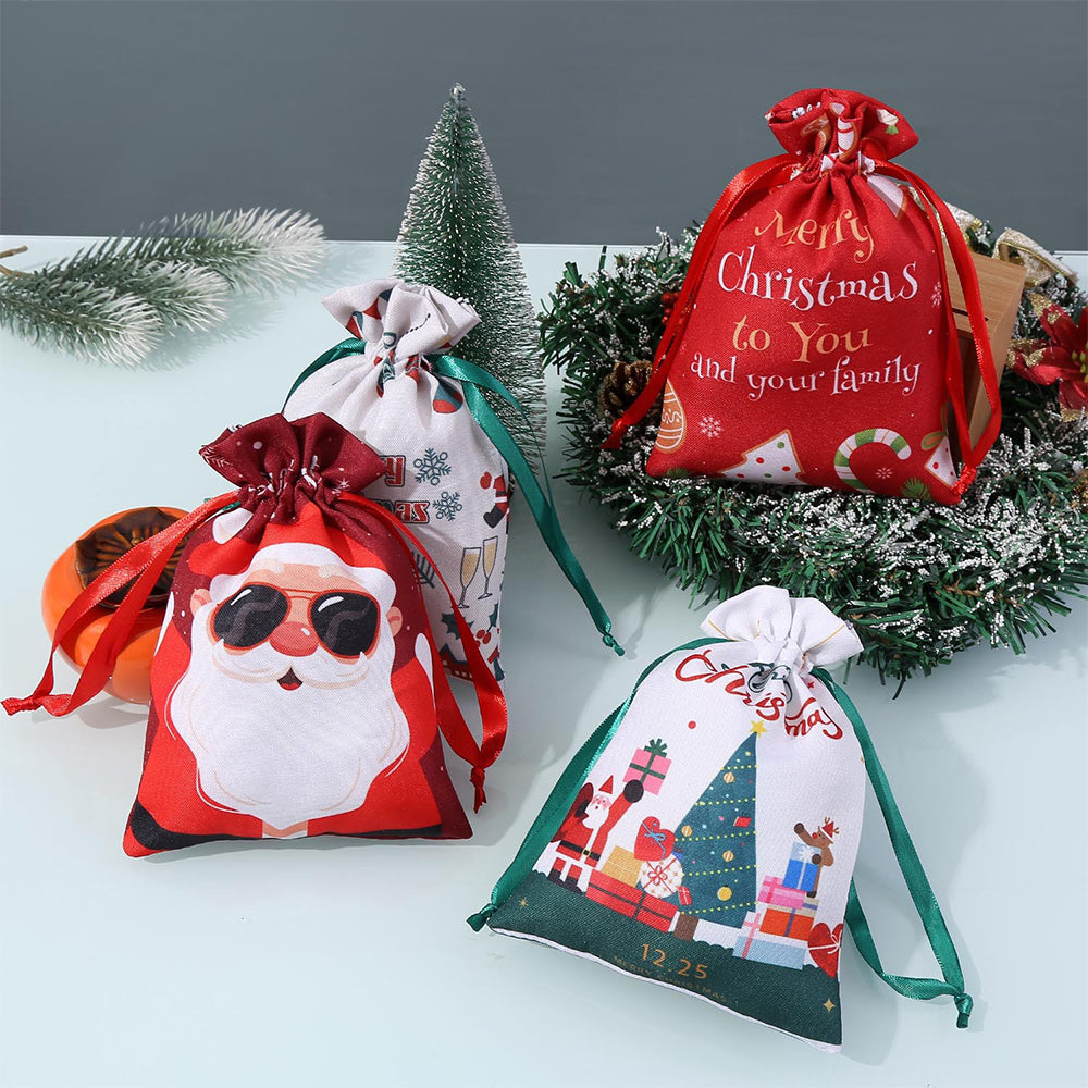 10Pcs Christmas Drawstring Storage Bags Xmas Holiday Wrapping Sacks Style 3