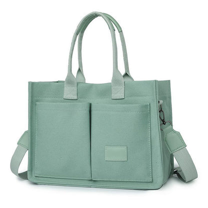 Canvas Tote Bag with Laptop Compartment Multi-Pocket Crossbody for Women Green