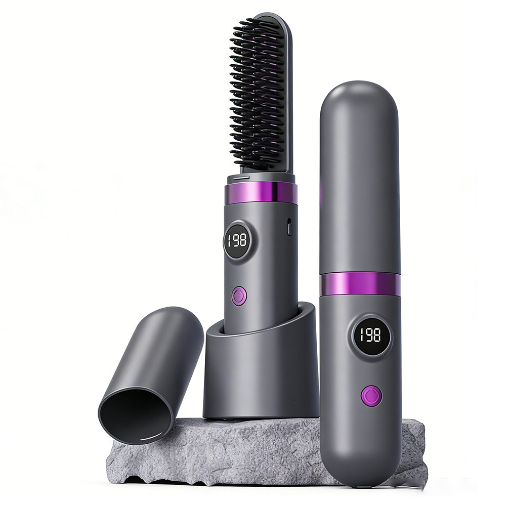 Hair Straightener Brush with Base-Grey