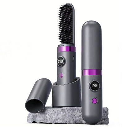 Hair Straightener Brush with Base-Grey